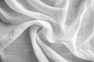 Elegant white sheer fabric with graceful folds and a smooth texture, suitable for backgrounds or fashion concepts