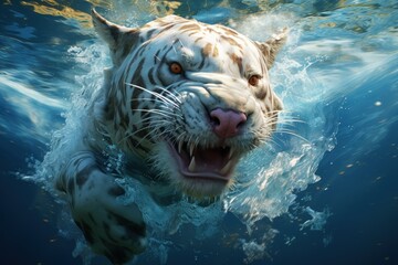 Fierce White Tiger Making a Splash in Crystal Clear Waters