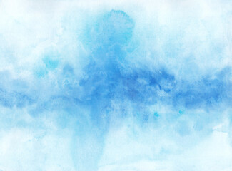 Watercolour grunge blue wave and splash background. Illustration for decor, design, print on paper, postcard, invitations, banners. paper texture.