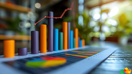 Colorful 3d Business Growth Graph with Bokeh Effect in Background