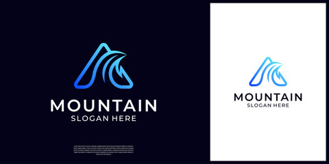 Naklejka premium Modern mount sea logo design vector illustration. Abstract letter A with wave logo symbol.