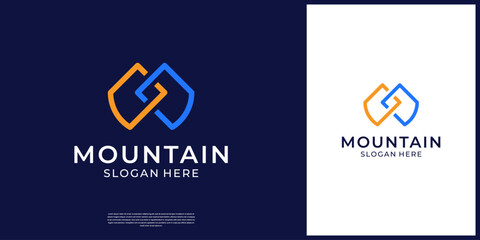 Abstract twin mountain logo with infinity vector symbol.