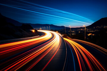 Fototapeta na wymiar Long exposure of highway at night with lot of lights.