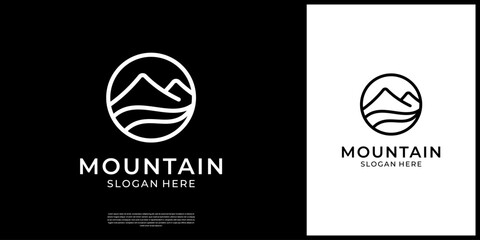 Circular mountain sea logo design template.