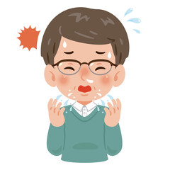 くしゃみをする中年男性