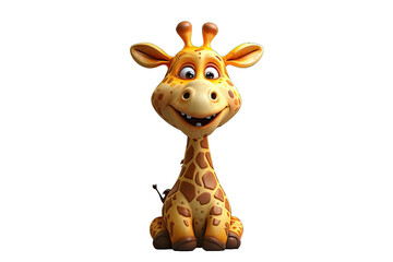 A cheerful giraffe with a big grin and raised ears.