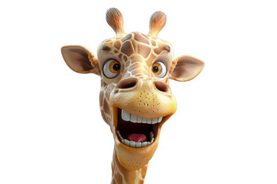 Close-up of a giraffe with a wide-eyed, joyful expression. - Powered by Adobe