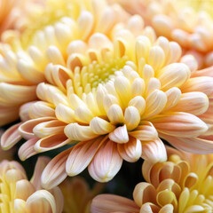 Beautiful cream and pink chrysanthemums, bouquet of chrysanthemums, flowers, beautiful wallpaper