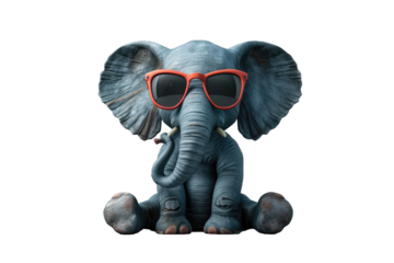 Blue elephant calf with red sunglasses.