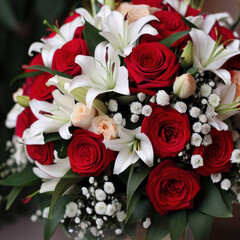 Red roses and lilies bouquet