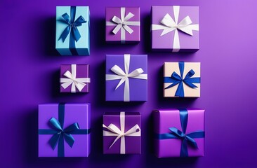 gift packages on a purple background