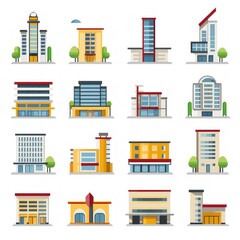 Design a Collection of building icons on a white background