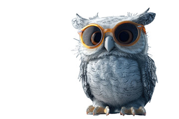 Owl with orange sunglasses isolated
