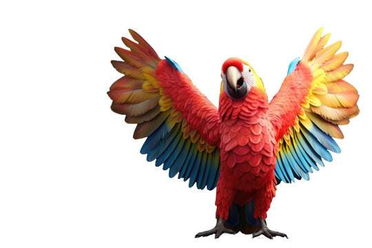 Parrot spreading wings with vibrant plumage