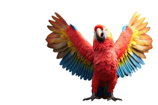 Parrot spreading wings with vibrant plumage