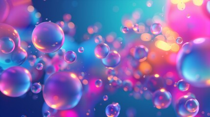 Obraz na płótnie Canvas Abstract 3D fluid bubbles neon light color background.