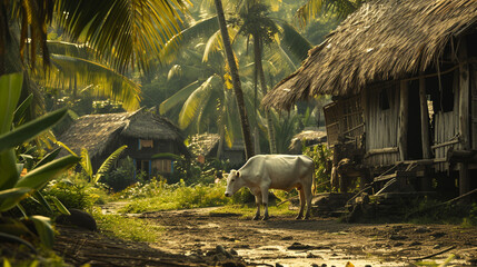 Asian village in jungle.