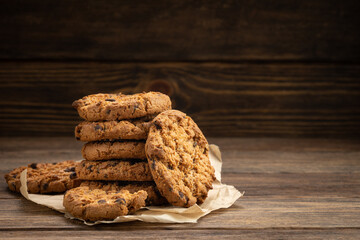 Chocolate cookies on a wooden table.