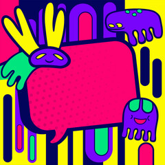 crazy abstract comic characters elements and shapes bright colors