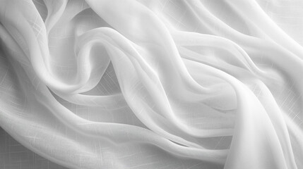 Fototapeta premium Elegant white sheer fabric with a smooth texture delicately draped, suitable for backgrounds or wedding concepts