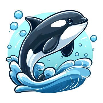 orca cartoon on transparent background