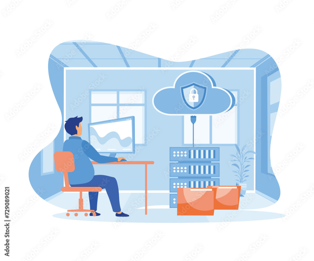 Aufkleber business technology storage and cloud server service concept with administrator and developer team w