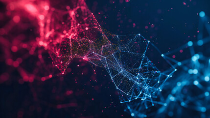 Futuristic and complex network design, illustrating a digital and scientific concept with a dark blue and geometric background in technology and AI