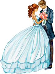 Bride and Groom Watercolor Wedding Illustration - 729091009