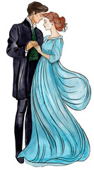 Bride and Groom Watercolor Wedding Illustration