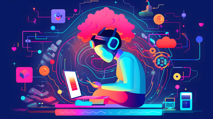 E learning technology concept. Online education, webinar, online courses..AI and machine learning enhance personalised learning. Digital training to employee, compliance, customer, par. generative AI.