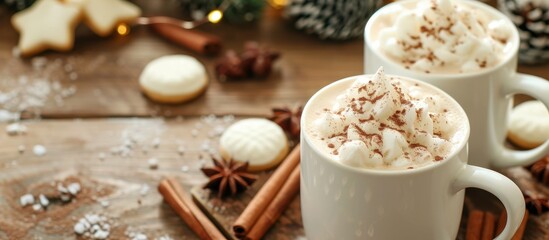 White hot cocoa is on the table.