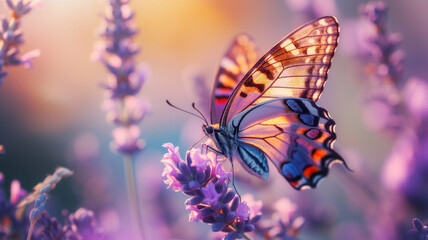Vibrant Butterfly Macro on Blooming Lavender