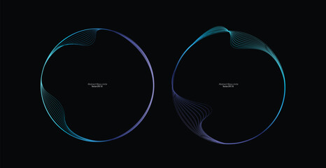 Abstract circle round frame set by lines wavy flowing blue green gradient isolated on black background. Vector in concept modern, technology, science, music.