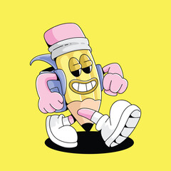 Cute Retro Back to School Mascot Character Illustration