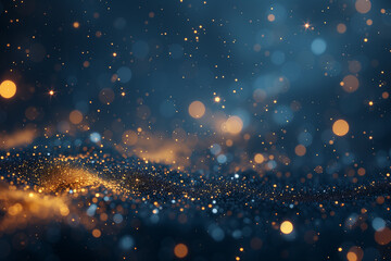 Abstract bokeh lights background with a navy to golden gradient, suitable for concepts related to festive celebrations or elegant events