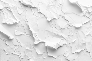 Monochromatic backdrop of crumpled white paper sheets, suitable for design textures or creative concept backgrounds