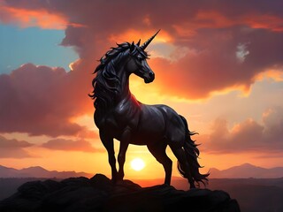 unicorn in sunset