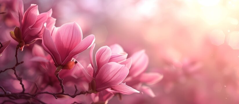 Gorgeous cerise pink flowers, resembling pink spring magnolias, set in a beautiful soft background.
