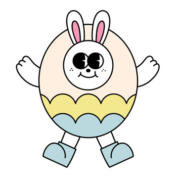 bunny Groovy hippie Happy Easter egg retro cartoon clipart