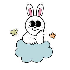 bunny Groovy hippie Happy Easter egg retro cartoon clipart