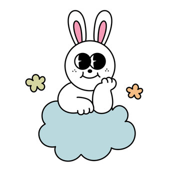 bunny Groovy hippie Happy Easter egg retro cartoon clipart