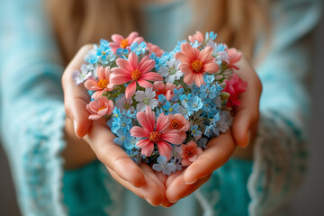 Heart with flowers, love and emotion concept, good hearted person, help and charity, mother day
