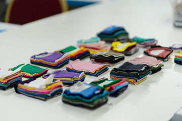 the colorful samples of different type of textile fabric