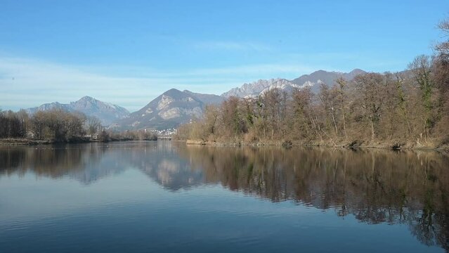 A general view of the Adda river near Lecco,  Italy
