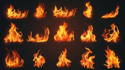 Foto op Canvas Fire collection set of flame burning isolated on dark background for graphic design purpose © buraratn