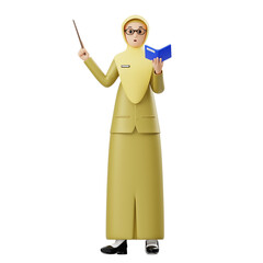 3D Character Female Hijab Teacher Pointer 