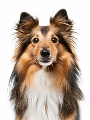 Fototapeta premium A portrait of a pedigreed shetland canine against a blank backdrop.