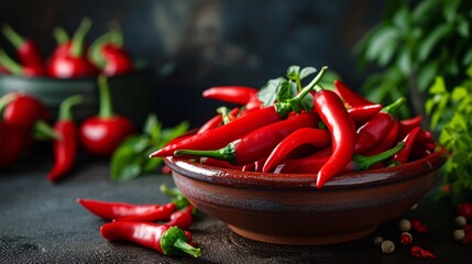 Freshly harvested red hot peppers from the garden.