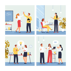 Business people hand drawn cartoon composition set