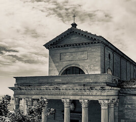 Fototapeta na wymiar Silent Reverence: The Basilica di San Marino Through a Monochromatic Lens